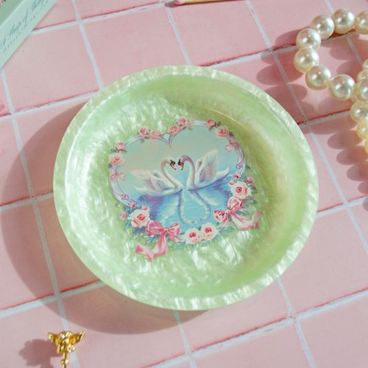 Swans In Love Round Acrylic Tray