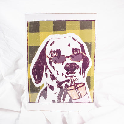Dalmatian Drinking Coffee Wall Art Print
