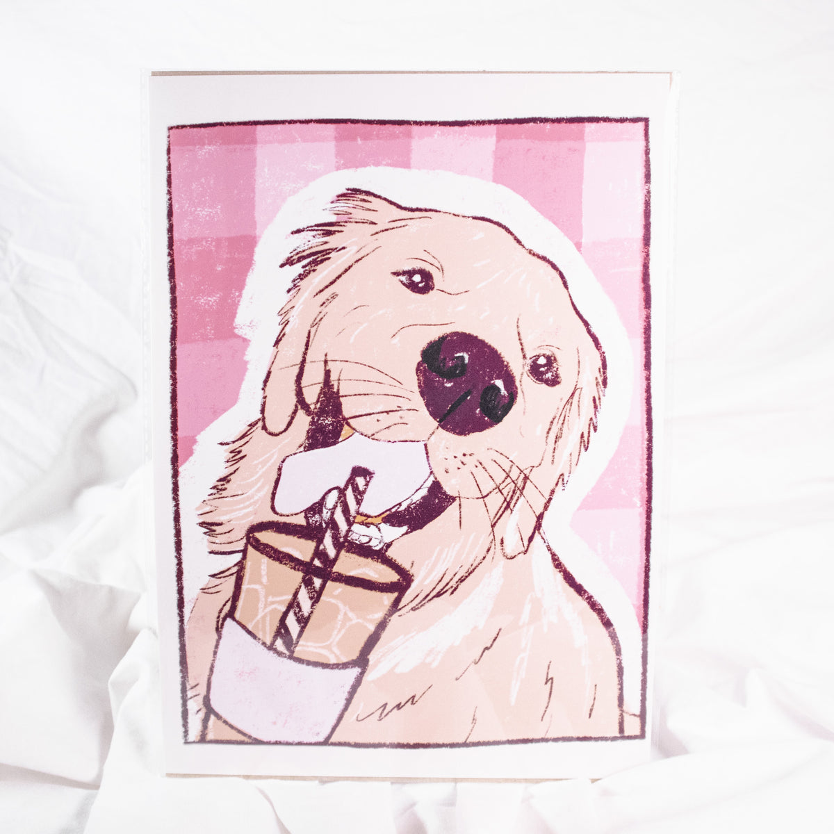 Golden Retriever Drinking Coffee Wall Art Print