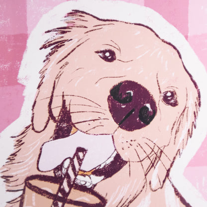 Golden Retriever Drinking Coffee Wall Art Print