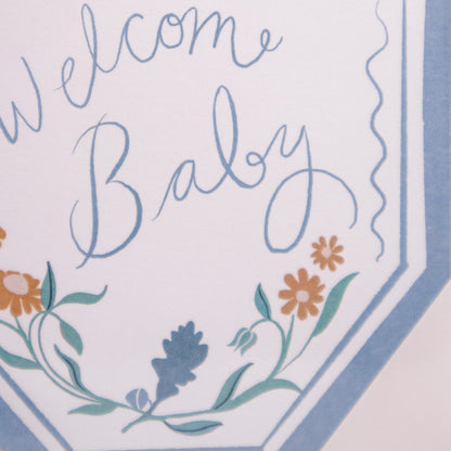 Welcome Baby Blue Floral Greeting Card