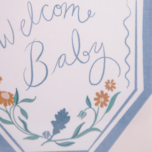 Welcome Baby Blue Floral Greeting Card