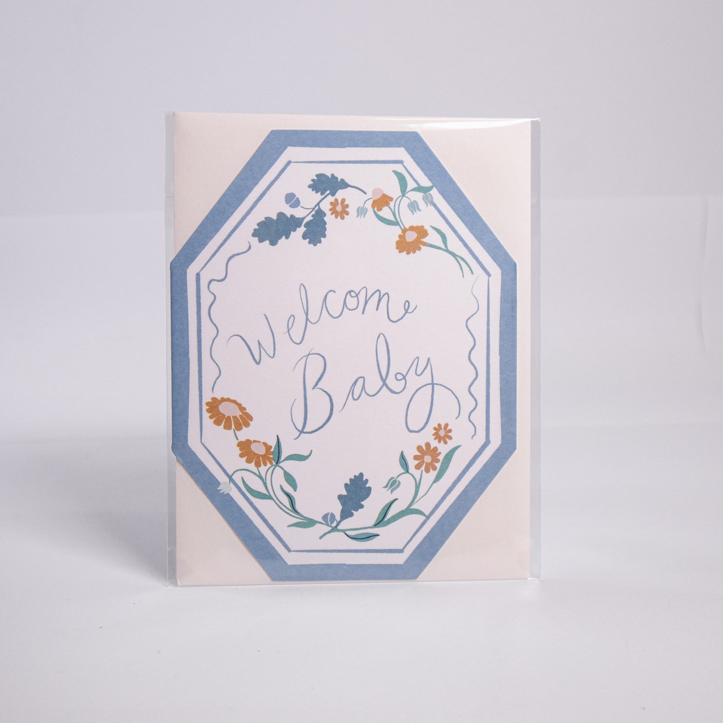 Welcome Baby Blue Floral Greeting Card